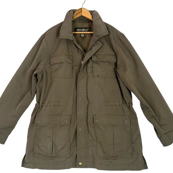 Eddie Bauer Chore Coat Mens Large Army Green Gorpcore Hooded Utility Barn Jacket - Picture 1 of 12